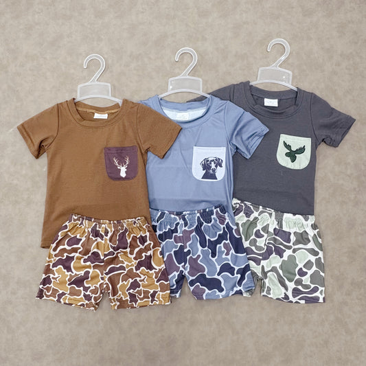 Sibling Baby Boys Hunting Shorts Sleeve Top With Shorts Outfit