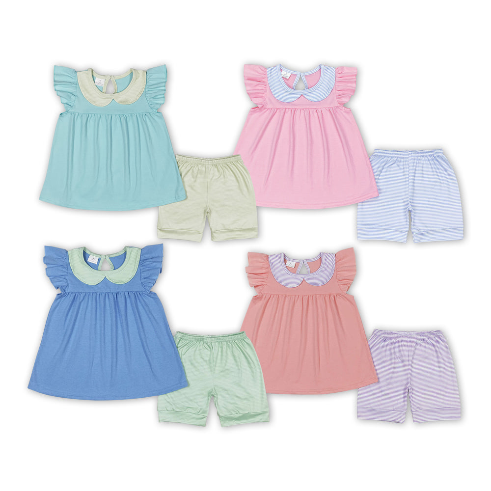 Baby Girls Sibling Sister Flutter Sleeve Ruffle Tunic Shorts Clothes Sets