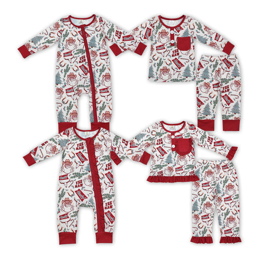 Toddler Sibling Christmas  Western Santa Howdy Yee Haw Pajama and Romper