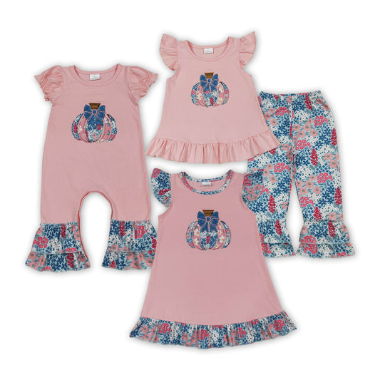 Sibling Kids Girls Fall Floral Pumpkin Clothing