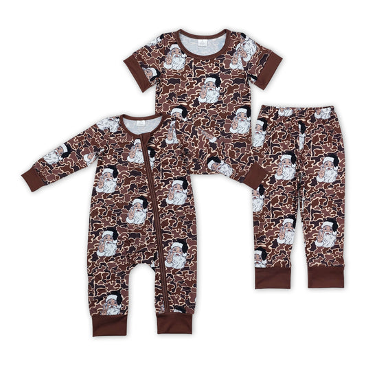 Baby Boys Brother Christmas Brown Camo Bamboo Pajama set +Romper