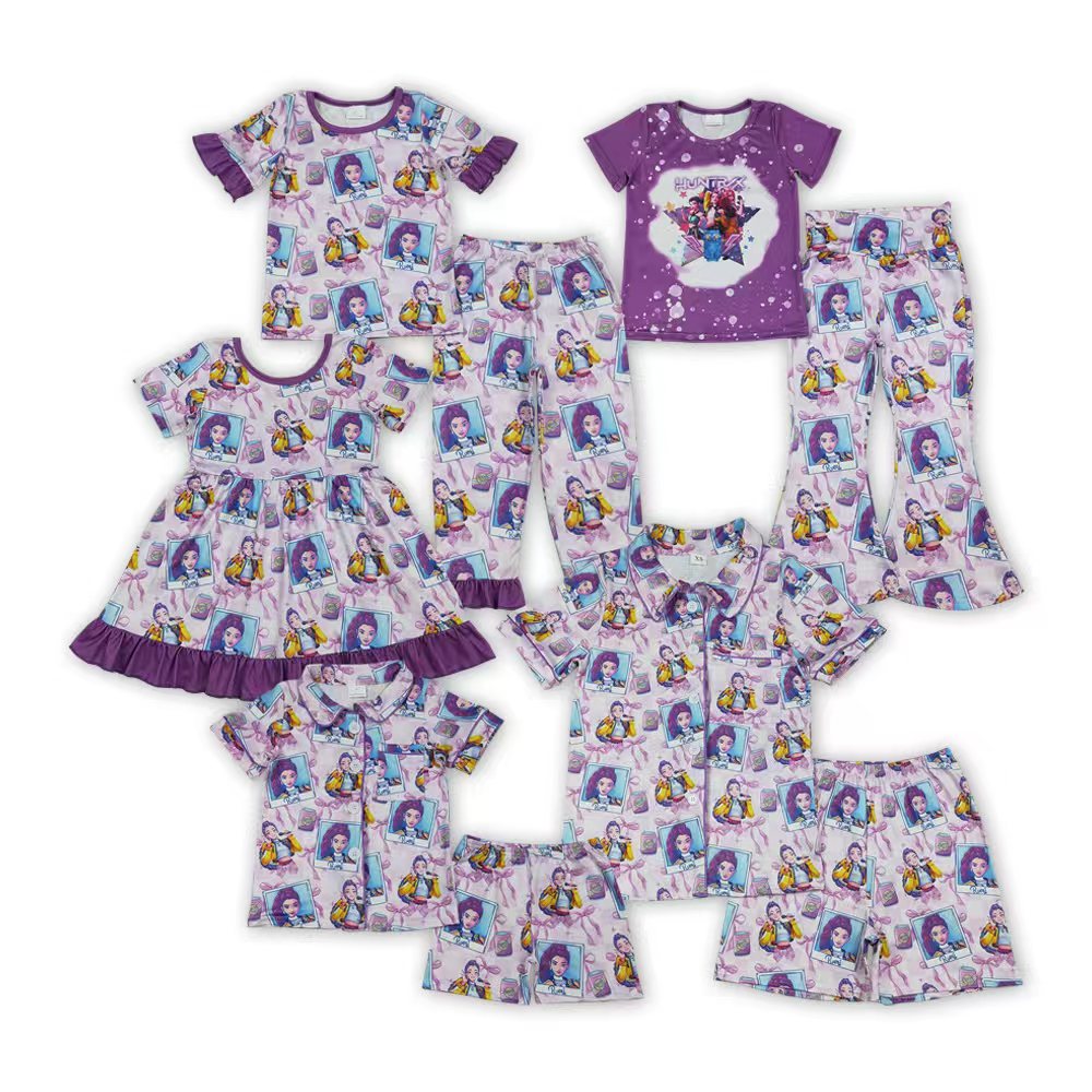 Mommy and Me Cartoon Kpop Violet Color Matching Clothing