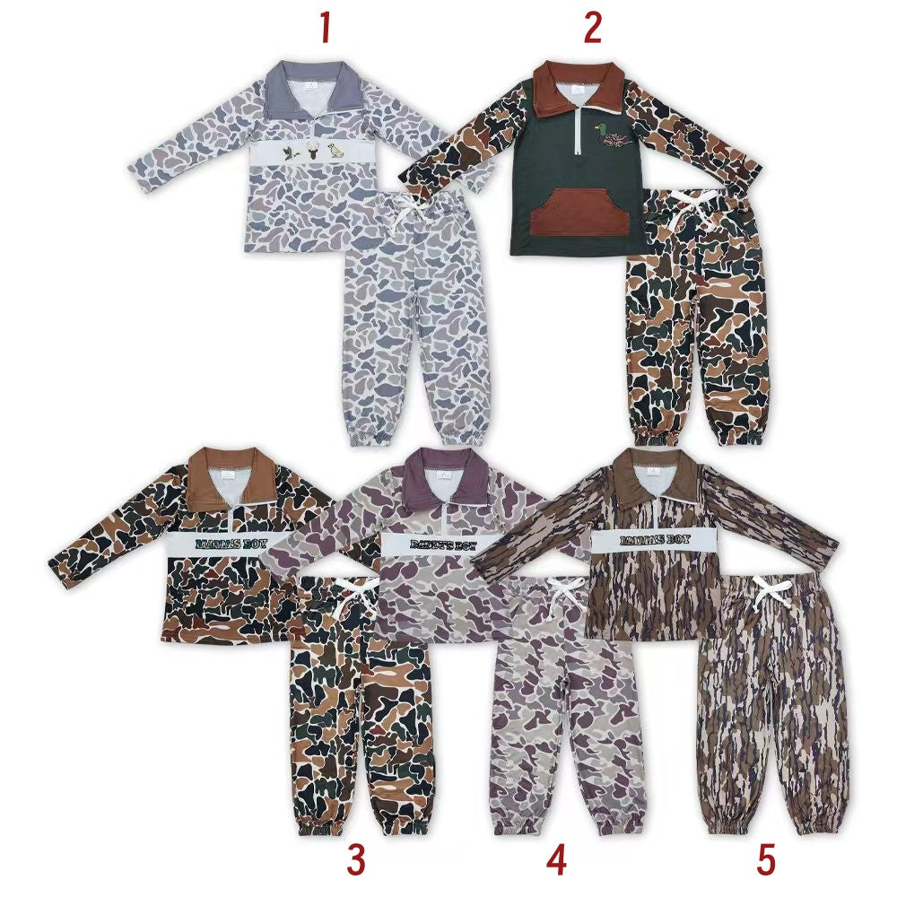 Toddler Boys Hunting Embroidery Zipper Pullover Top Camo Jogger Set
