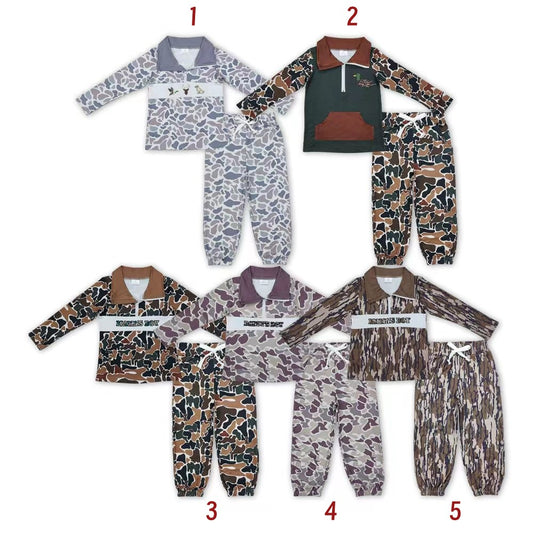 Toddler Boys Hunting Embroidery Zipper Pullover Top Camo Jogger Set