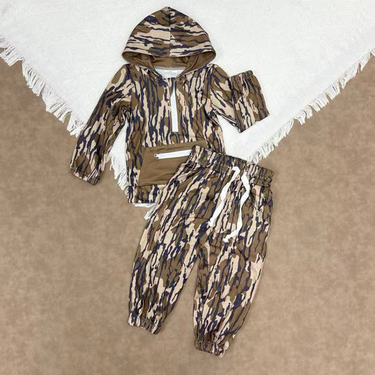 Kids Boys Camo Pocket Hoodie Top With Pants Set