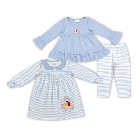 Baby Girls Sister Sibling Thanksgiving Blue Set and Dress