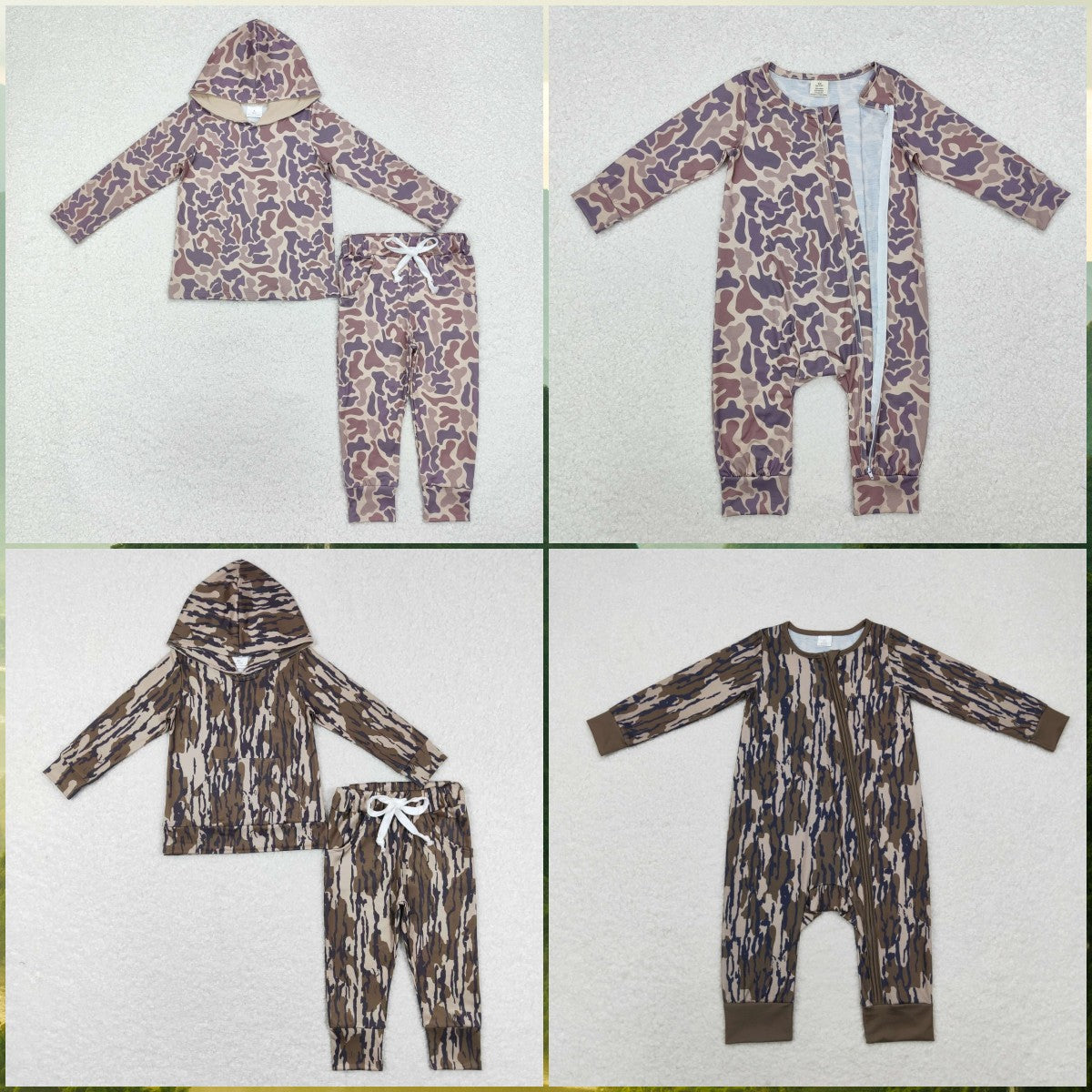 Sibling Baby Boys Camo Hooded Top Pants Outfits and Romper