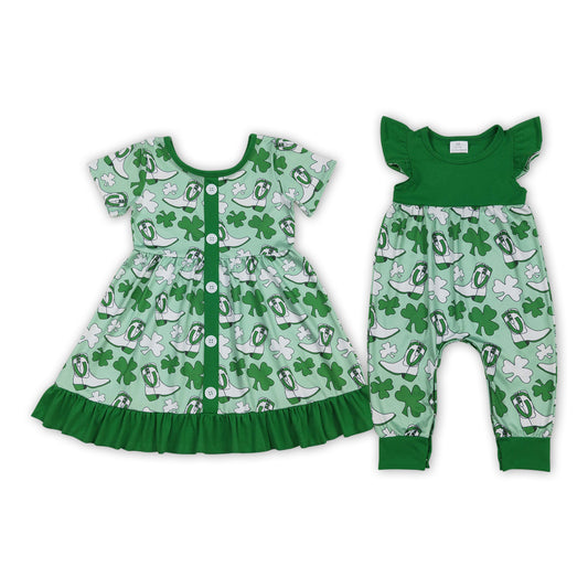 Sibling Girls saint Patrick’s day Boots Green Dress/Romper