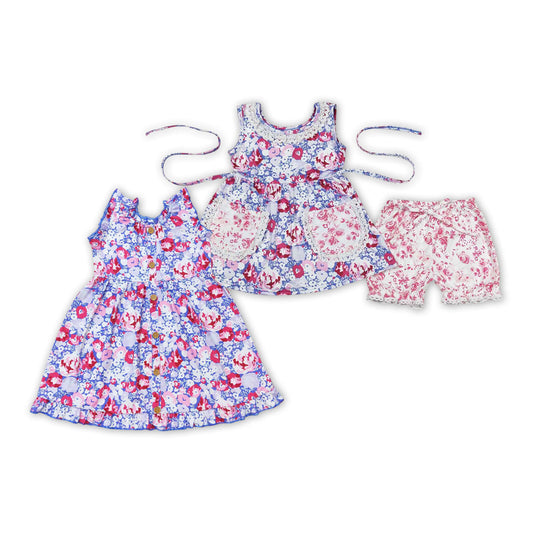 Baby Girls Sibling Summer Purple Floral Outfit and Dress