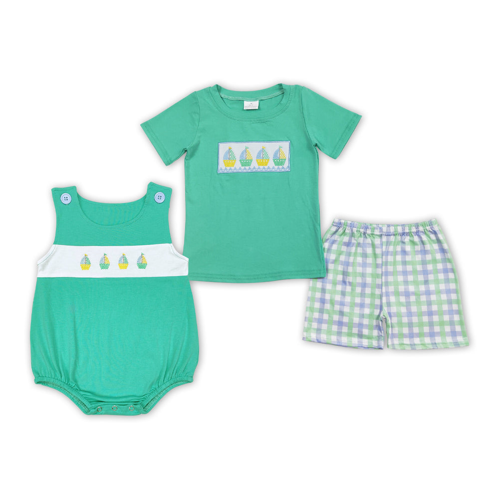 Baby Boys Sibling Summer Sailboat Shorts Set Romper