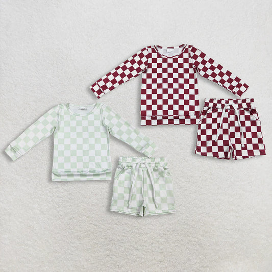 Sibling Baby Girls Checked Long Sleeve Top with Shorts Outfit
