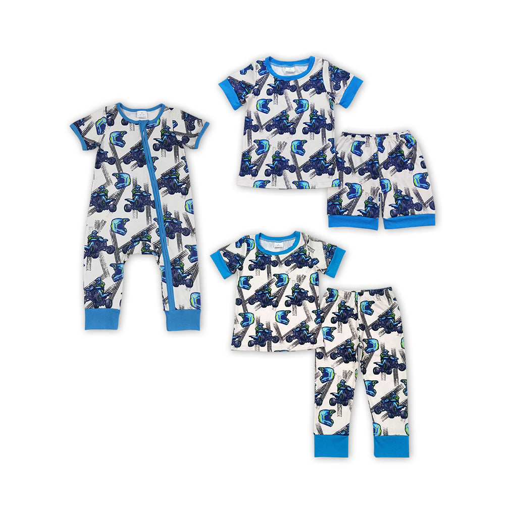 Baby Boys Blue Motobike Pajamas Romper Clothes Sets