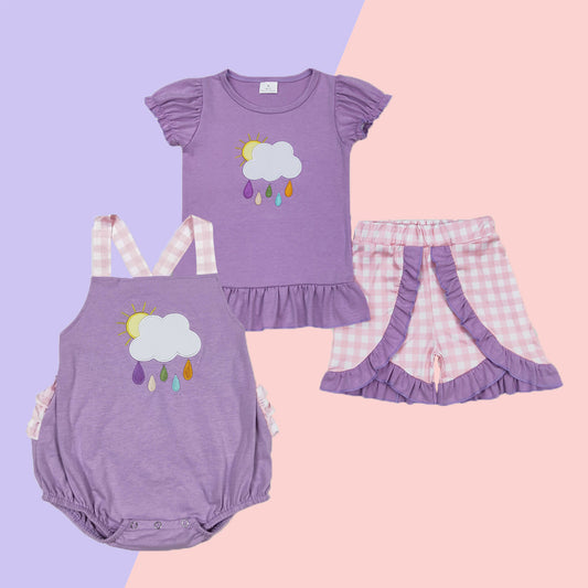 Baby Sibling Summer Sister Girls Embroidery Rainbow Set Romper