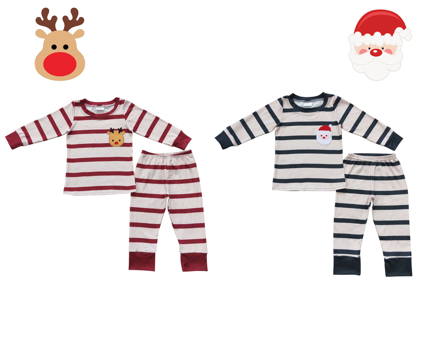 Toddler Baby Sibling Christmas Elk Santa Striped Pajama Set