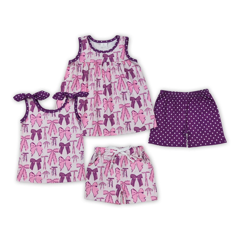 Baby Girls Sisbling Summer Clothes Purple Bow Top Shorts Outfit