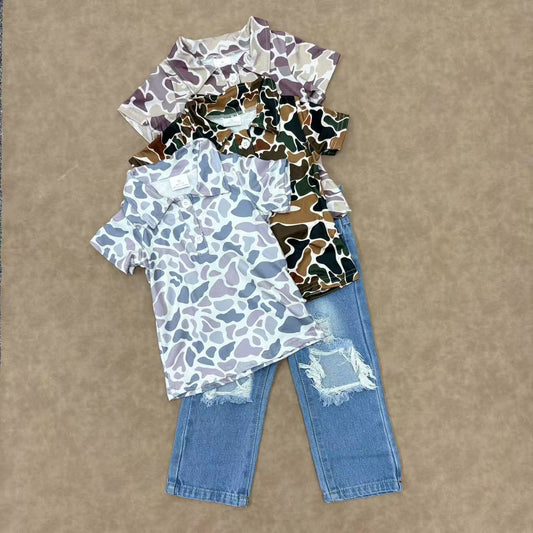 Kids Boys camo Shirt top With Denim Pants Outfit