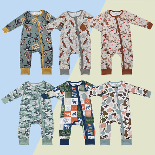 Baby Boys Sibling Hunting Camo Long Sleeve Zipper Romper