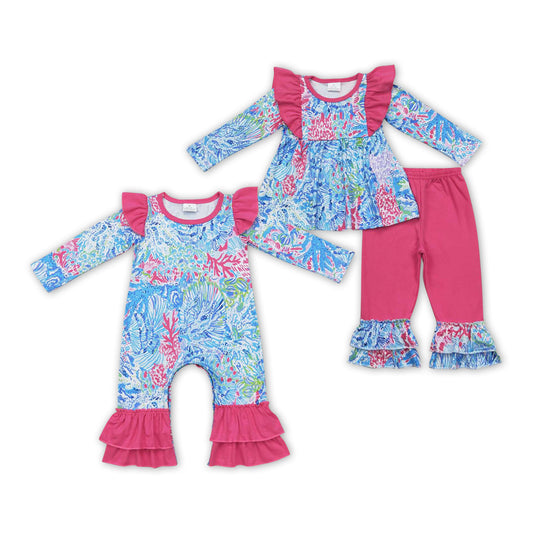 Baby Girls Pink Seaweed Sibling Rompers Clothes Sets