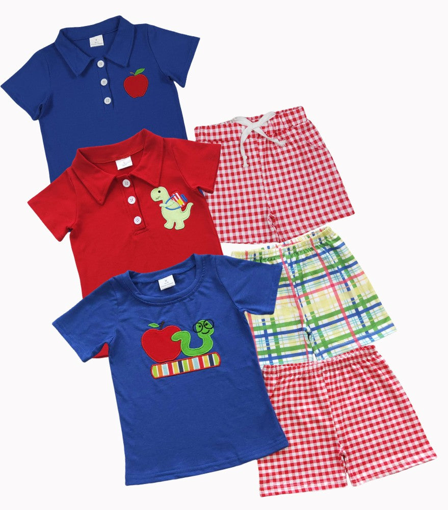 Sibling Kids Boys Embroidery Back to School Shorts Set