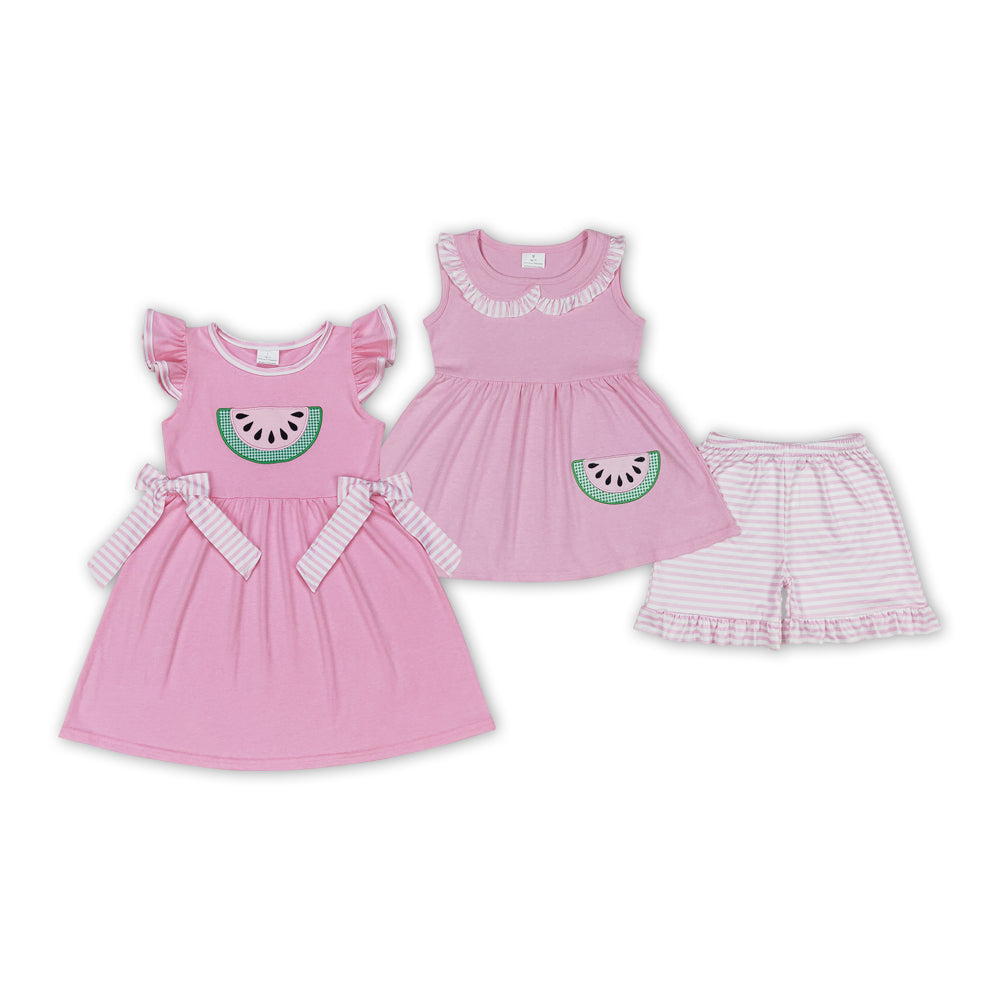 Baby Girls Sibling Summer Embroidery Watermelon Outfit and Romper