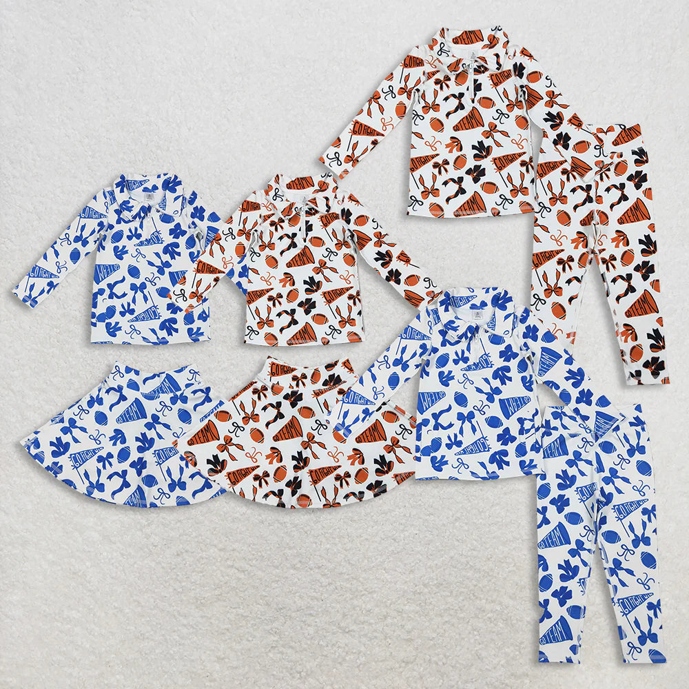 Sibling Baby Girls Football Team Go Fight Pullover With Pants /Skort Active Outfit