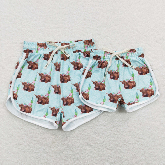 Western Highland Cow Flower Mommy and Me Shorts