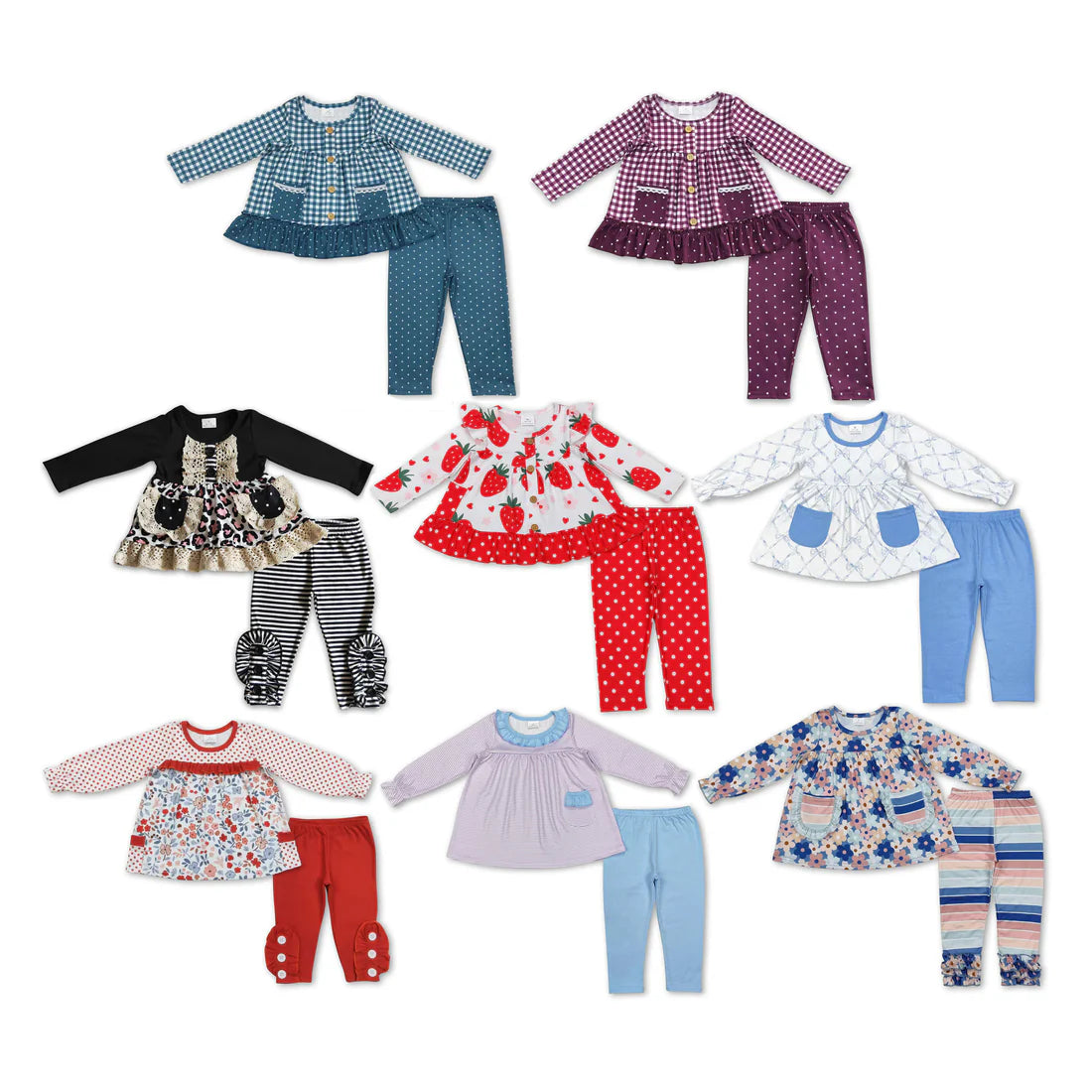 Sibling Baby Girls Fall Flowers Leopard Pocket Button Tunic Legging Pants Clothing Sets