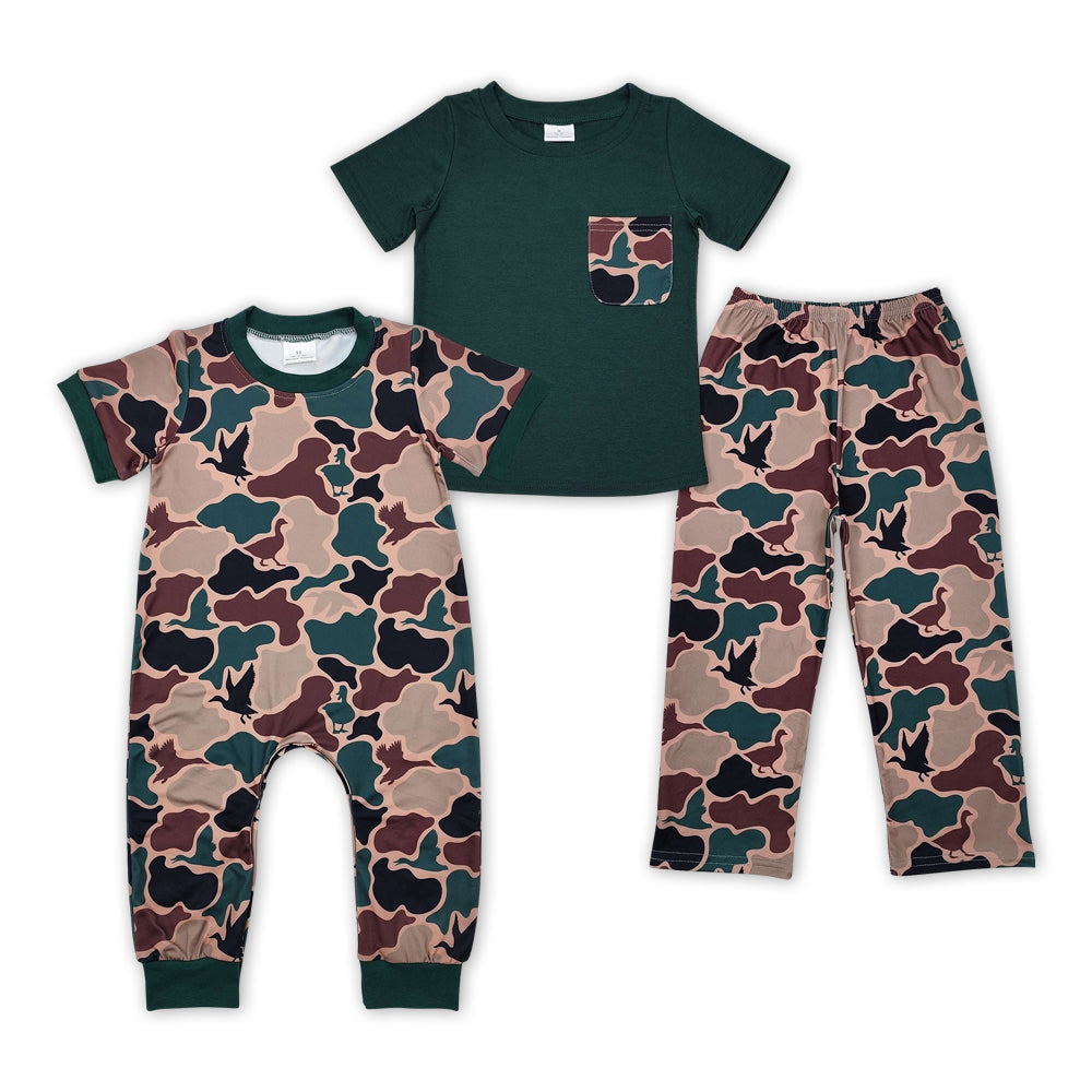 Baby Boys Brother Green Top Camo Pants and Romper