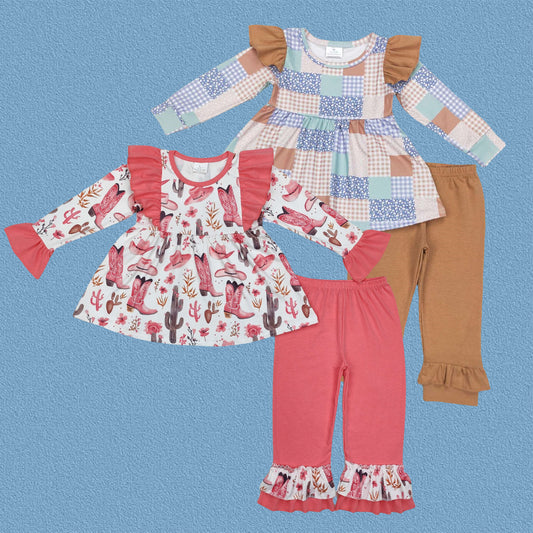 Kids Girls Long Sleeve Tunic Top With Ruffle Pants Outfit