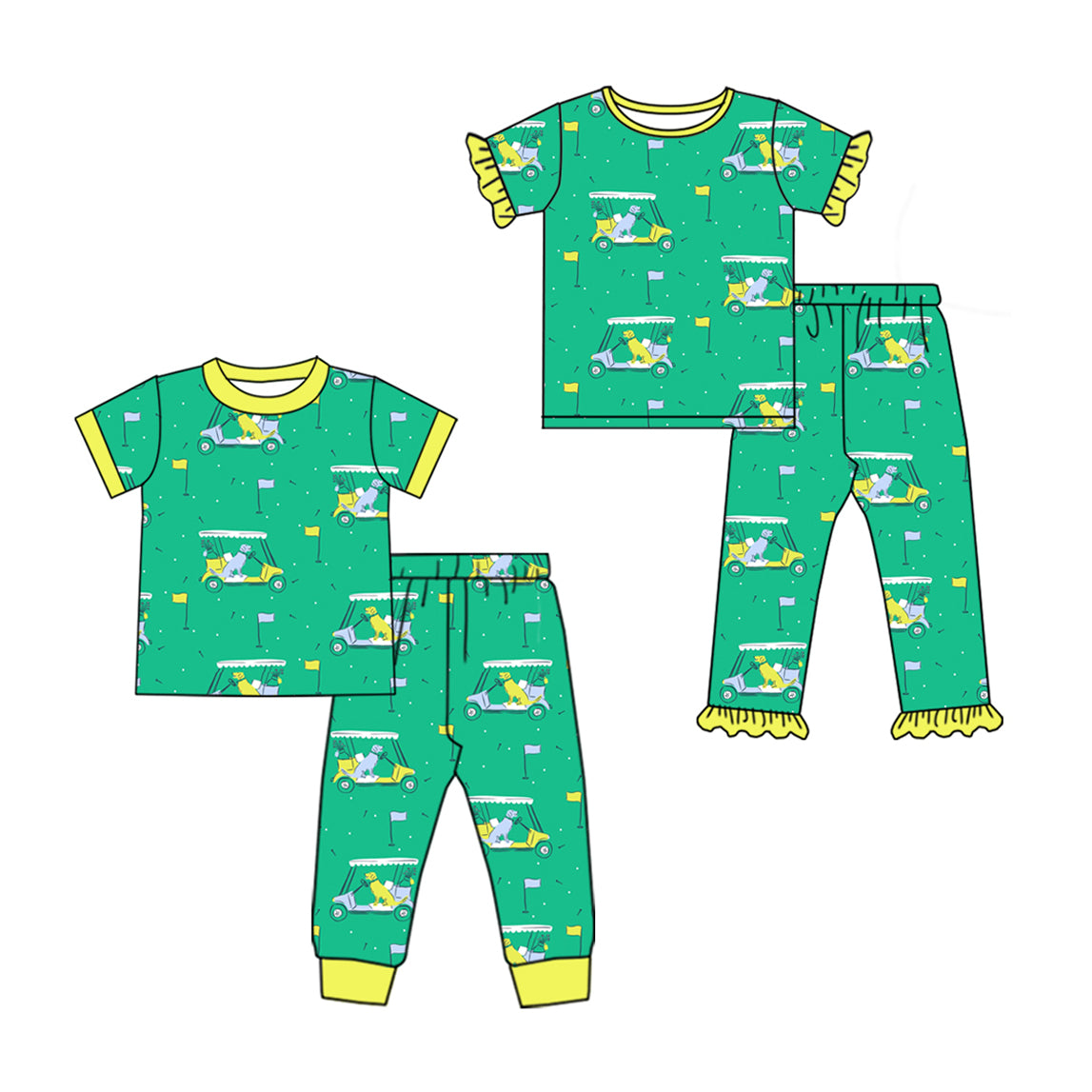 Toddler Baby Sibling Golf Dog Short Sleeve Pajama Set Preorder