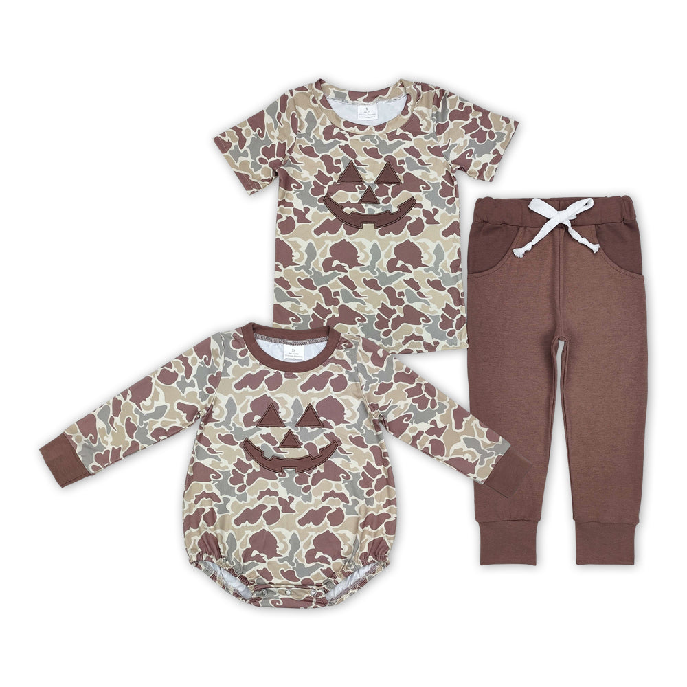 Sibling Boys Camo Halloween Smile Face Rompers Clothes Sets