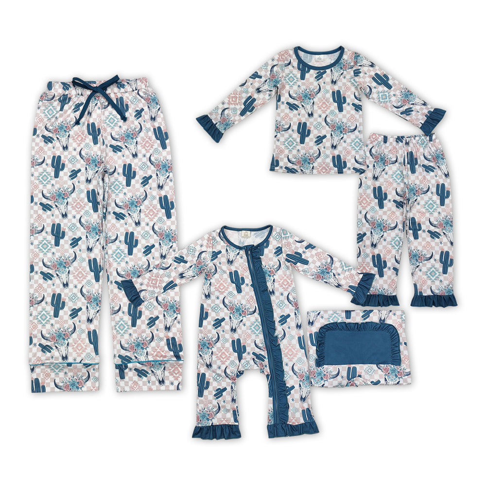 Mommy and Me Family Pajama Clothing Western Cow Cactus