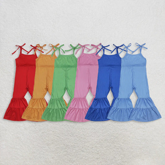 Kids Girls Sibling Solid Color Strap Jumpsuit