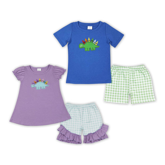 Sibling Back To School Dinosa Crayon Shorts Set