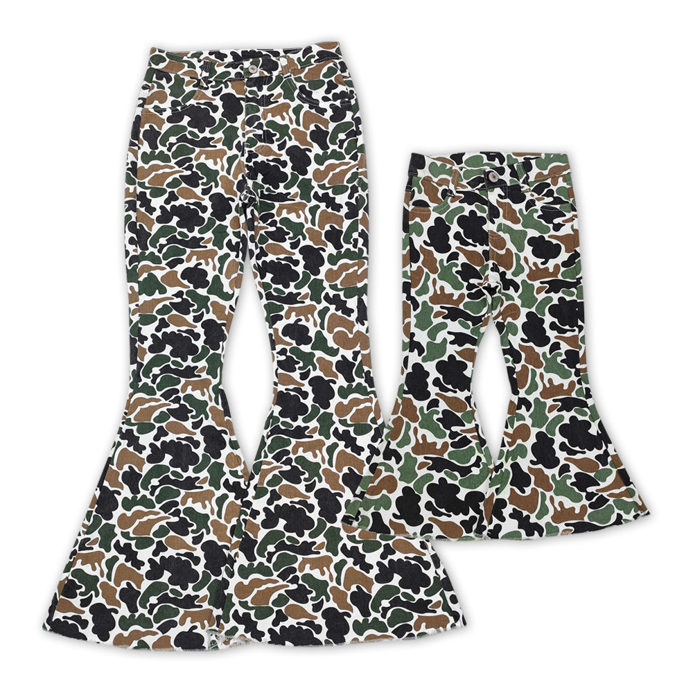 Mommy And Me Girls Dark Camo Bell Flare Denim Pants