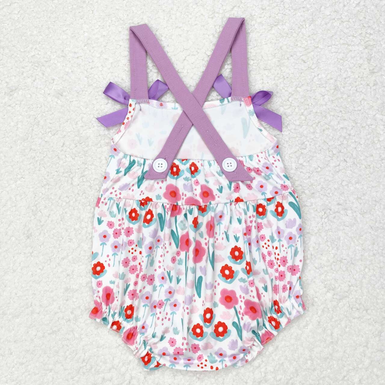 SR1417 Baby Infant Girls Tulips Flowers Purple Bows Rompers