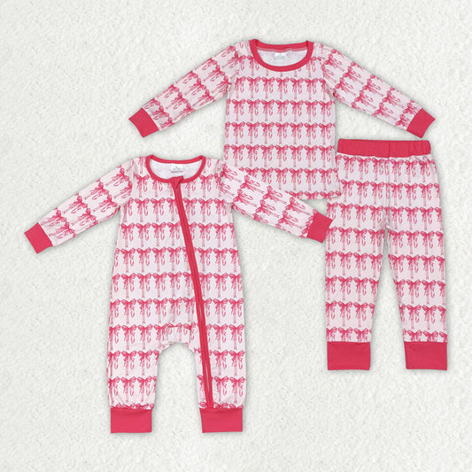 Baby Girls Sibling Pink Bow Long Sleeve Pajama and Romper