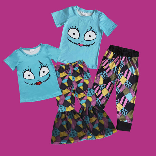 Sibling Halloween Carton Short Sleeve Top With Patch pants Outfit