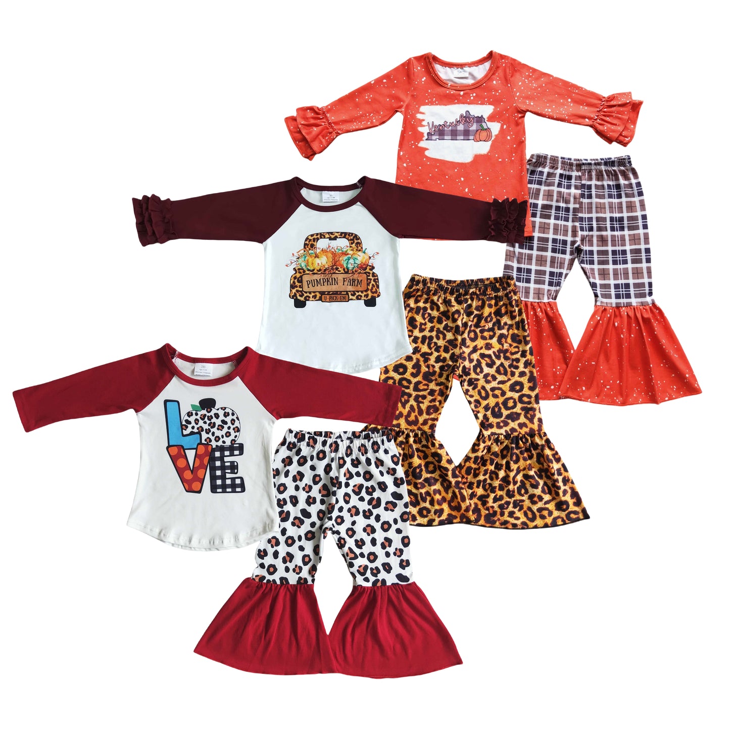 Fall Kids Girls Pumpkin Bell Bottom Pants Outfit $2.99