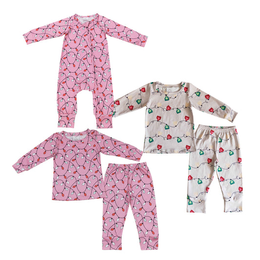 Sibling Girls Boys Christmas  Light Pajama Set and Romper