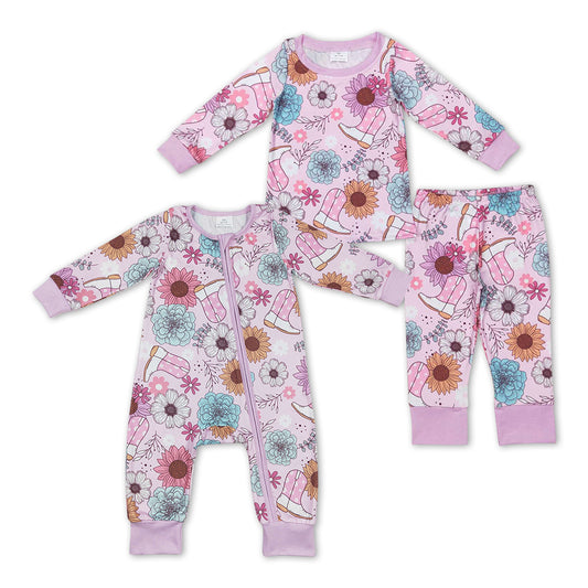 Baby Girls Sister Cowgirl Floral Boots Jumpsuit and Romper