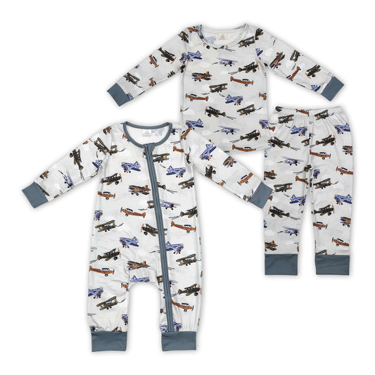 Baby Boys Brother Jet Aircraft Bamboo Pajama Set and Romper