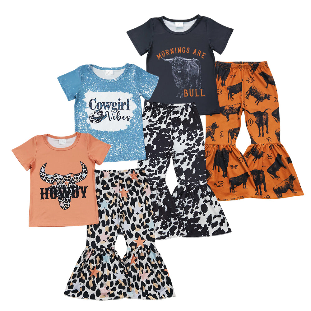 Sibling Kids Girls Western Bell Bottom Pants Outfit