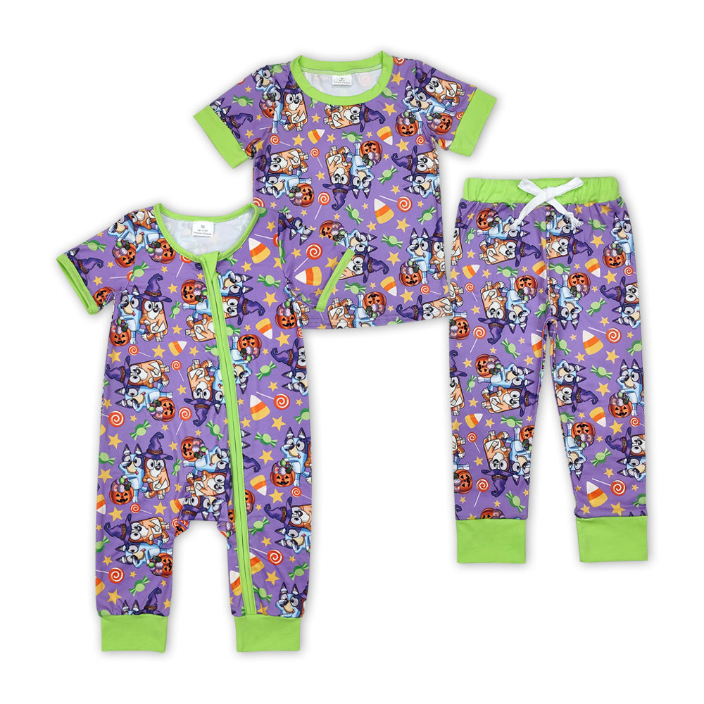 Sibling  Baby Halloween Cartoon Dog Candy Pajama Set and Romper