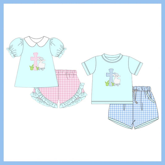 Toddler Baby Sibling Easter Cute Sheep Cross Shorts Set Preorder