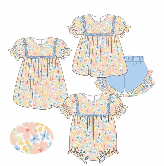 Baby Girls Sister Pink Blue Floral Matching Clothes