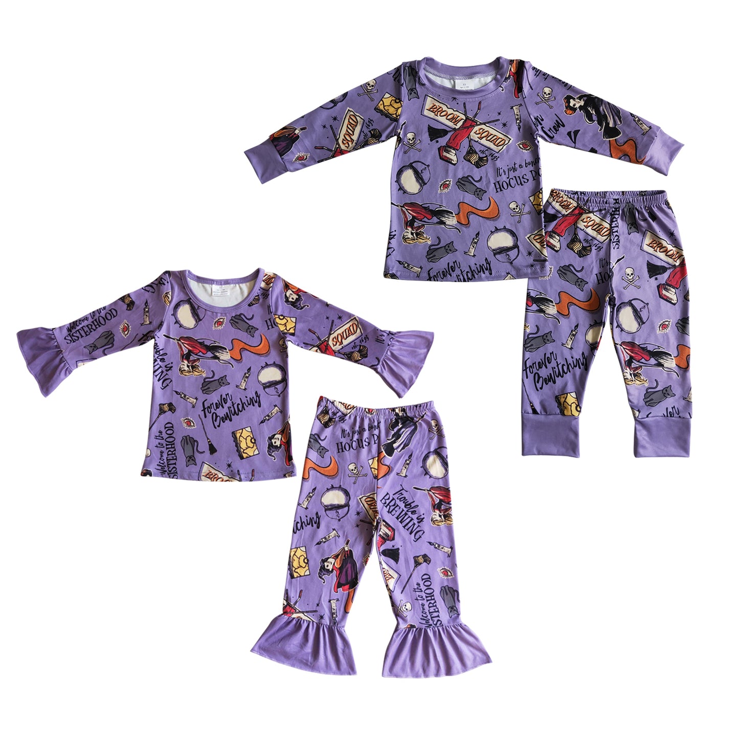 Kids Girls Boys Sibling Halloween Purple Pajamas Set