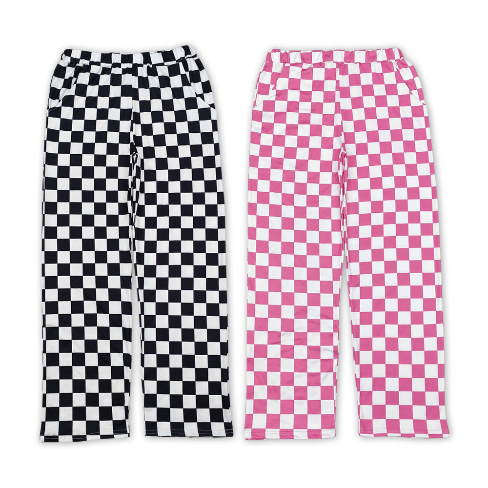 Adult Women Black Pink Checker Pants
