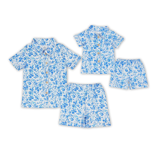 Mommy and Me  Blue Floral Summer Pajama Set