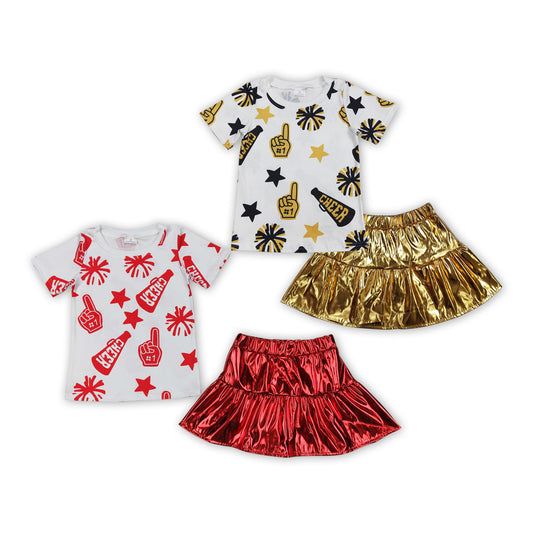 Kids Girls Summer Cheer Top Leather Skirt Outfit